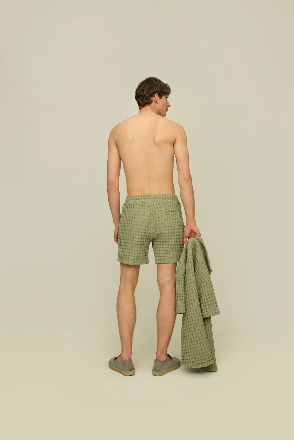 DUSTY GREEN PORTO WAFFLE SHORTS