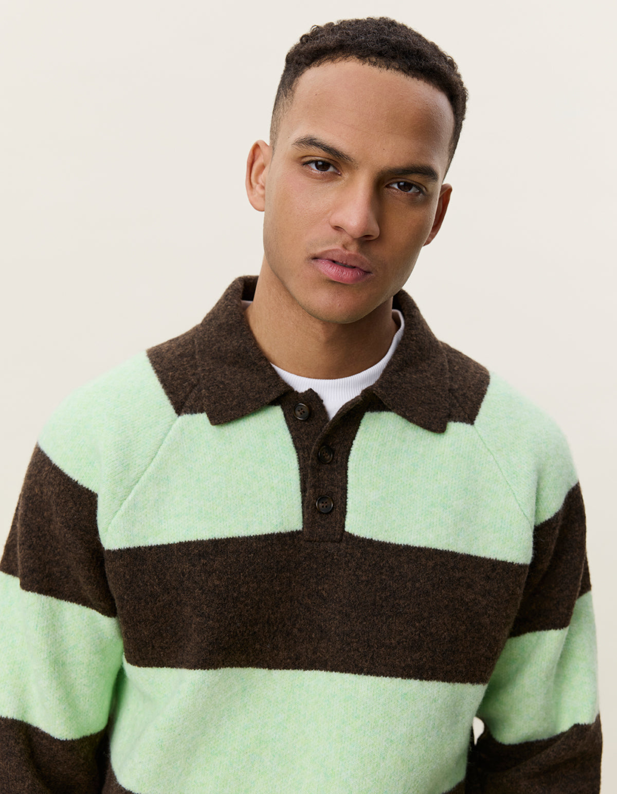 STRIPED MELANGE KNITTED LS POLO