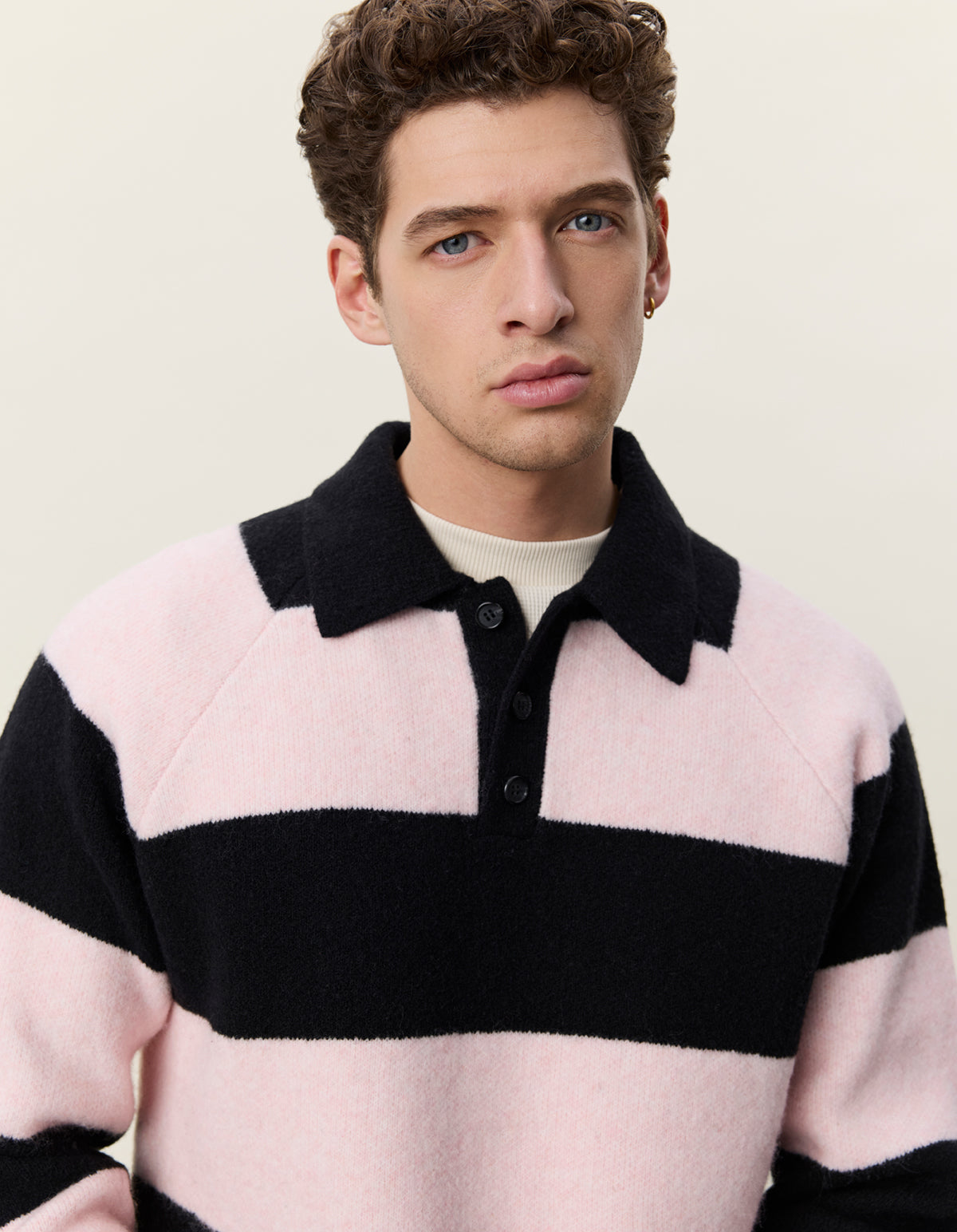 STRIPED MELANGE KNITTED LS POLO