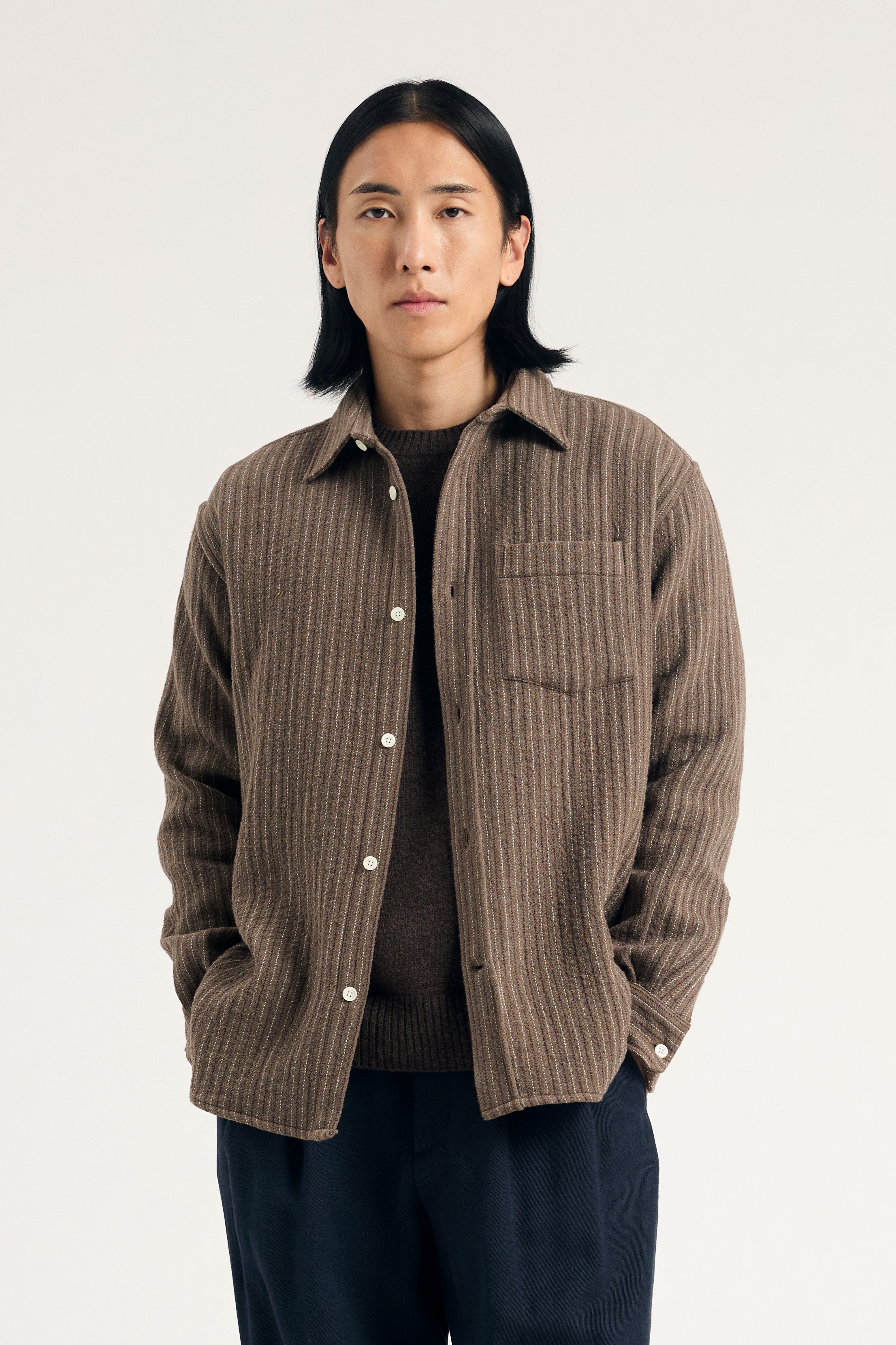 OLE OVERSIZED WOOL STRIPE SHIRT