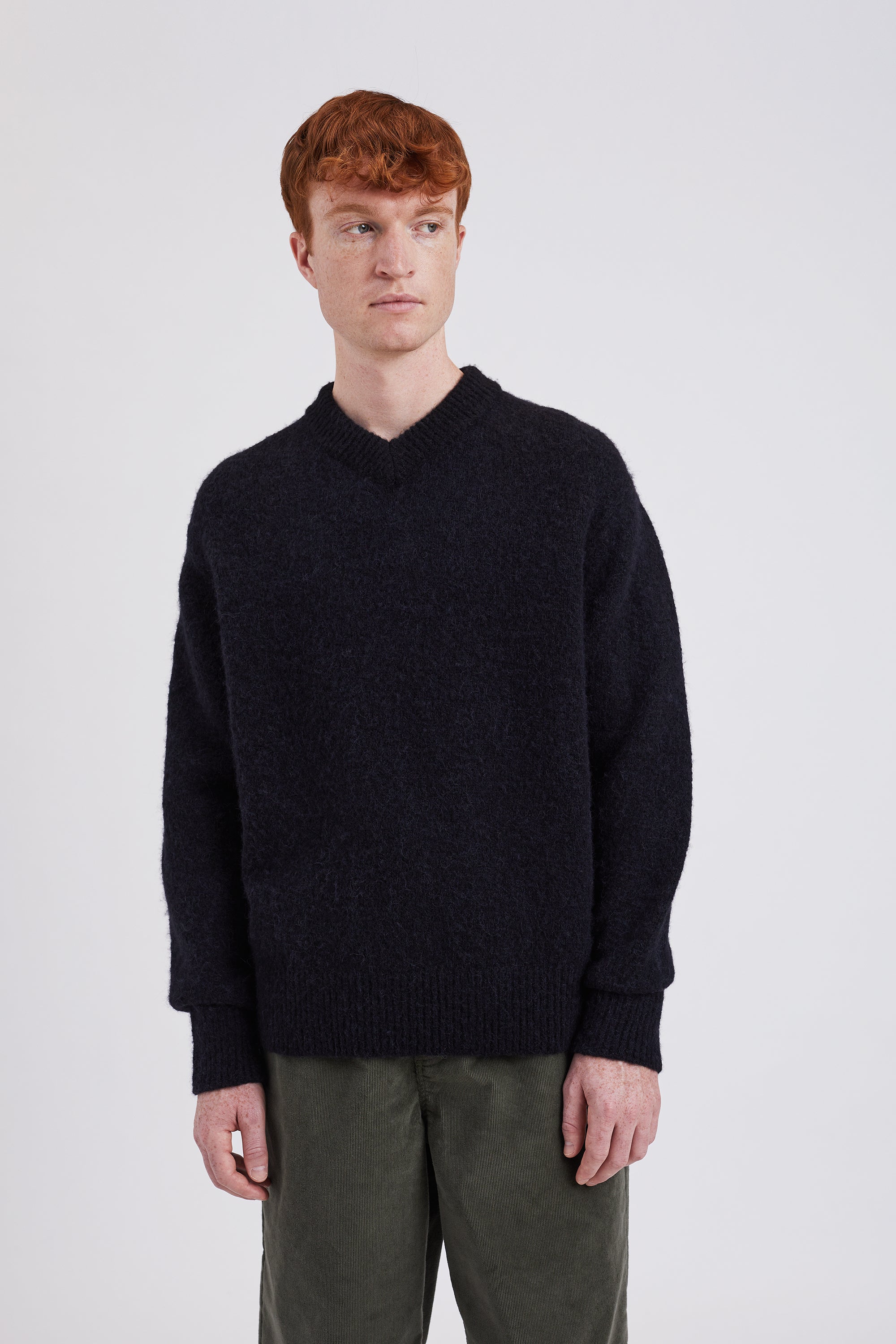 RASMUS RELAXED BRUSHED V-NECK SWEATER