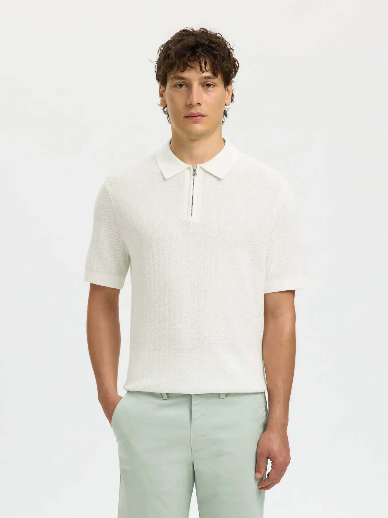 CRAN SS KNIT STRUCTURE ZIP POLO
