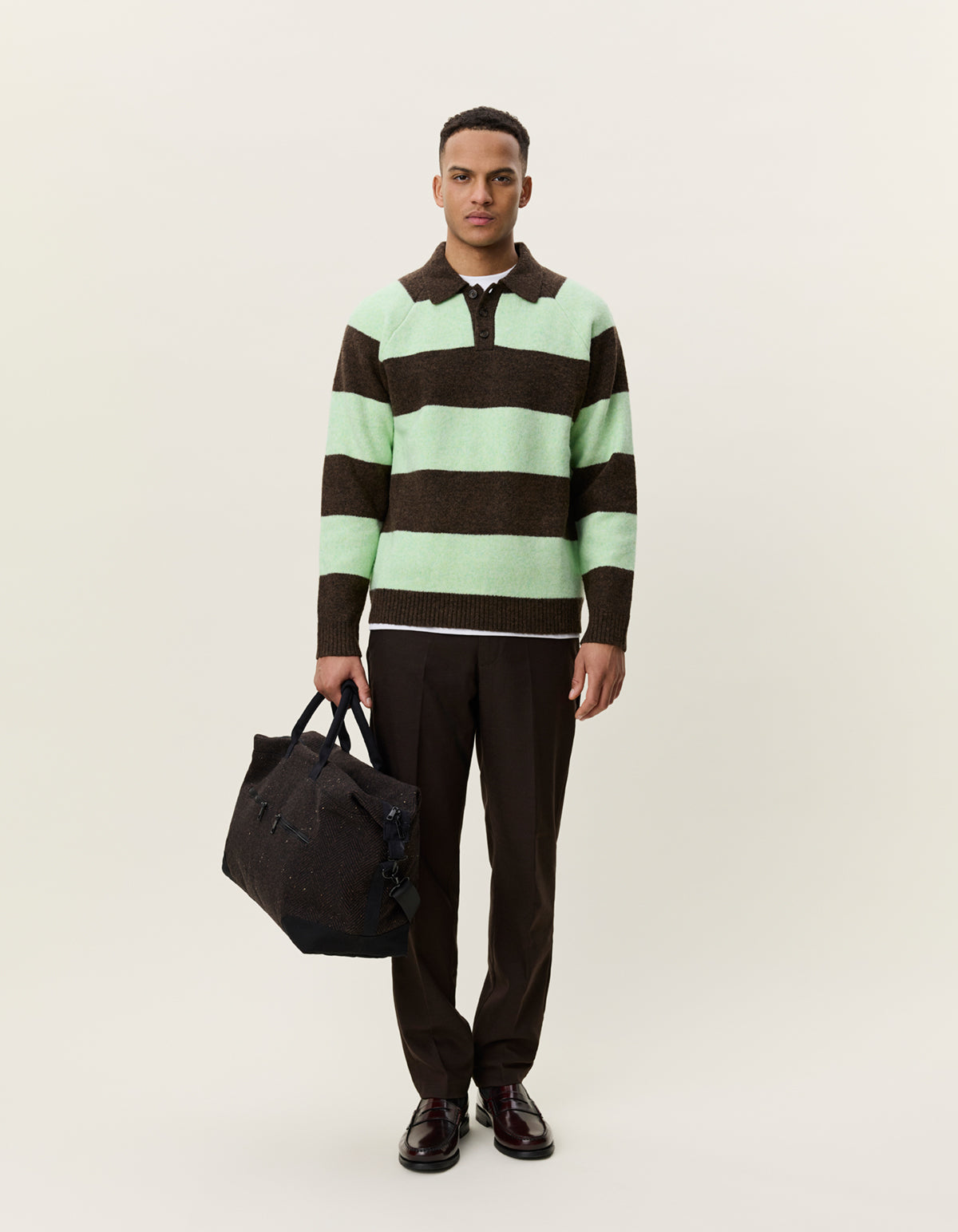 STRIPED MELANGE KNITTED LS POLO