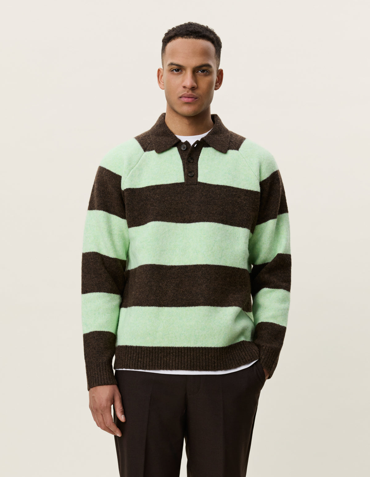 STRIPED MELANGE KNITTED LS POLO
