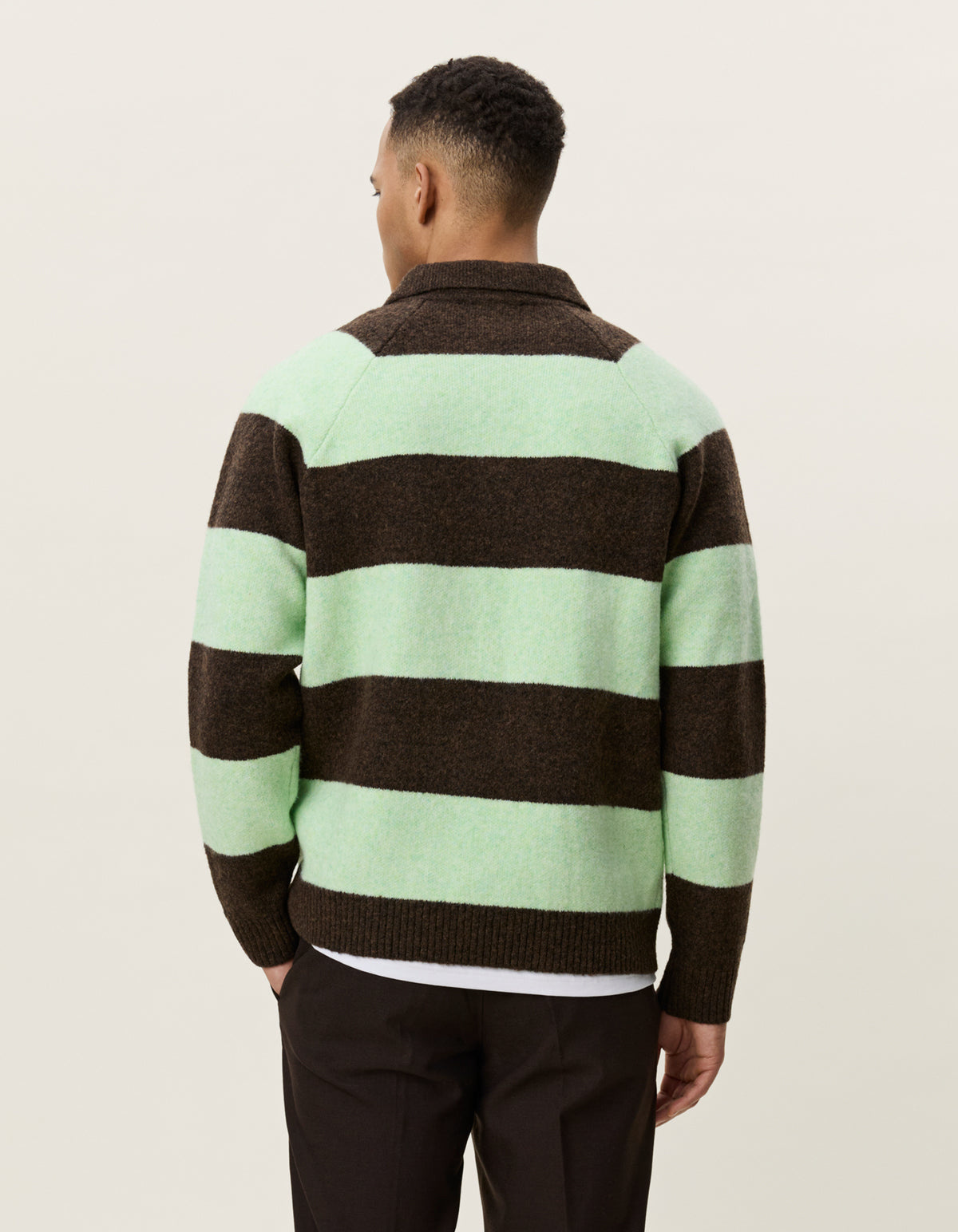 STRIPED MELANGE KNITTED LS POLO