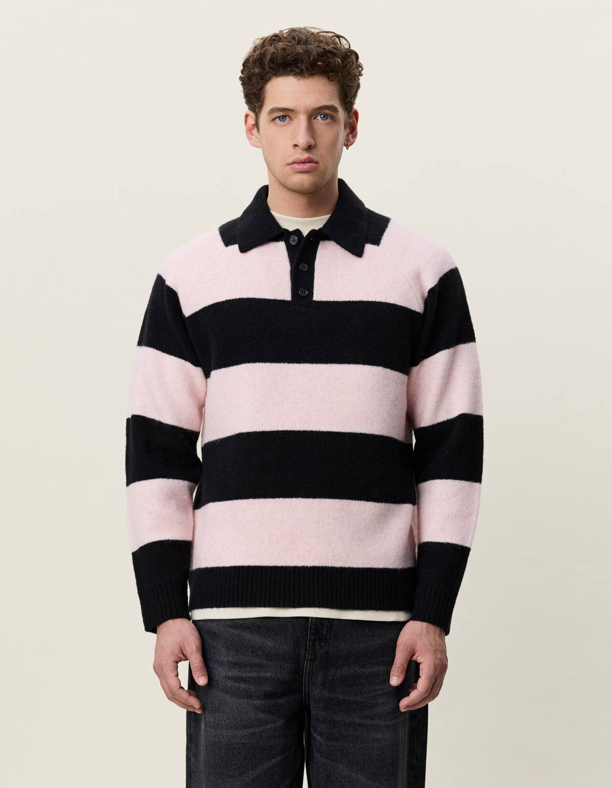 STRIPED MELANGE KNITTED LS POLO