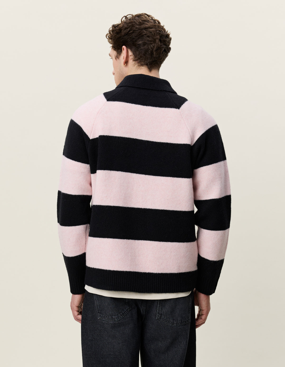 STRIPED MELANGE KNITTED LS POLO