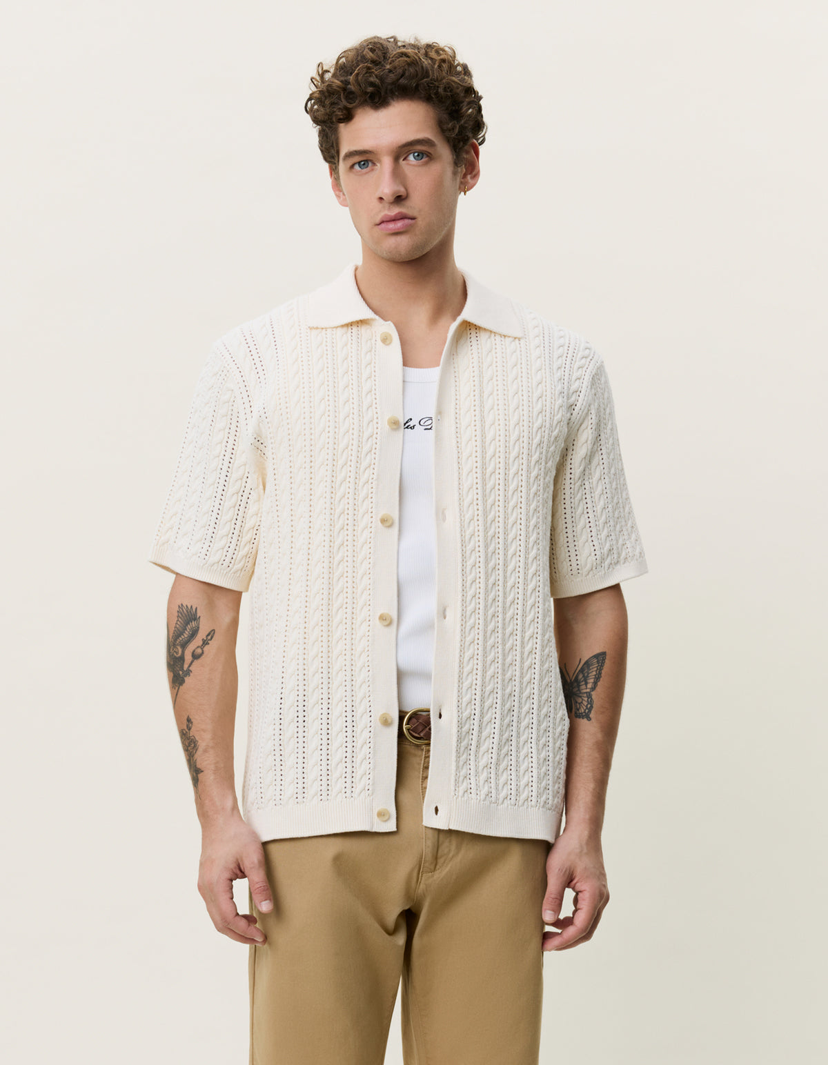 CABLE KNITTED SS SHIRT